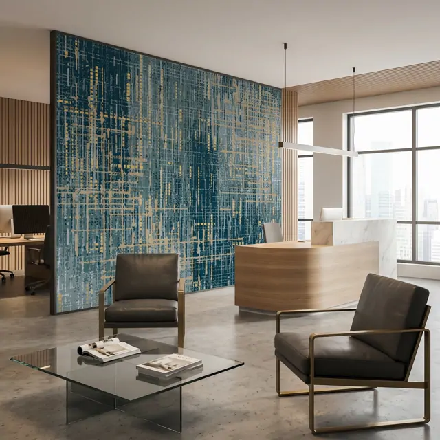 Abstract-Textured-Lines Commercial-Interiors Teal-Gold 06 Office-Reception
