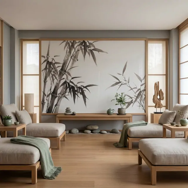 Minimalist Ink Wash Bamboo Neutral Zen - SPA Lounge