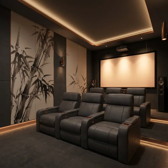Minimalist Ink Wash Bamboo Neutral Zen - Private Cinema Room