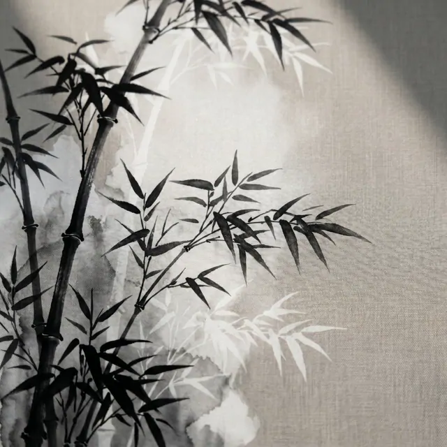Ink-Wash Bamboo Forest Zen Minimalist Soft Gray - Silk Print Detail 2