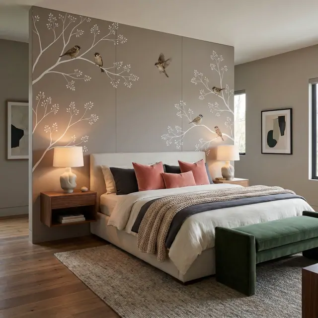 Modern-Botanical-Birds Commercial-Space Luxury-Bedroom-01