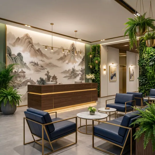 Ink-Wash Landscape for Commercial Spaces Misty Mountains Sepia - 2 High-End Restaurant Private Dining