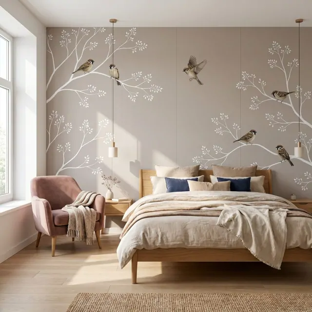 Modern-Botanical-Birds Commercial-Space European-Bedroom-02