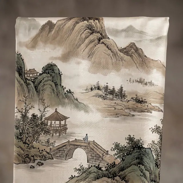 Ink-Wash Landscape Material Detail - Double Palace Silk 1