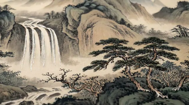 Oriental-Ink-Landscape Commercial-Interiors Warm-Earth-Tones - Embroidery-Detail-02