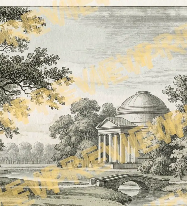 Classical-Engraving-Domed-Pavilion-for-Riverside-Park-Monochromatic-Green - Detail Crop 3