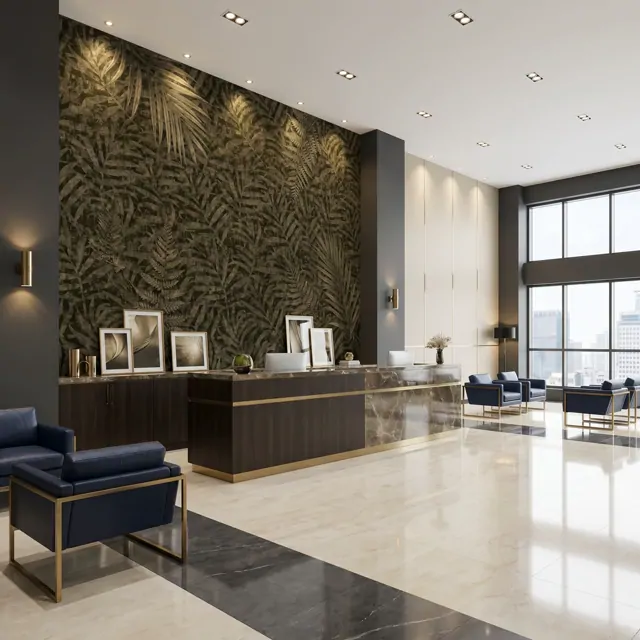 Vintage-Tropical-Palm-Foliage-for-Mural-Dark-Olive-Textured-Business-Club-Reception