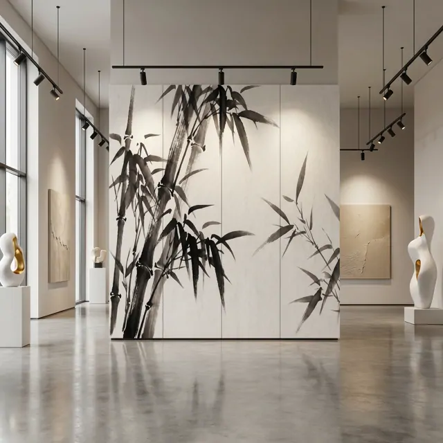 Minimalist Ink Wash Bamboo Neutral Zen - Art Gallery Exhibition