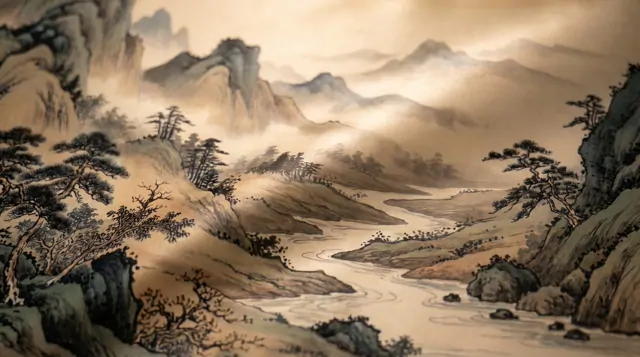Oriental-Ink-Landscape Commercial-Interiors Warm-Earth-Tones - Silk-Print-Detail-02