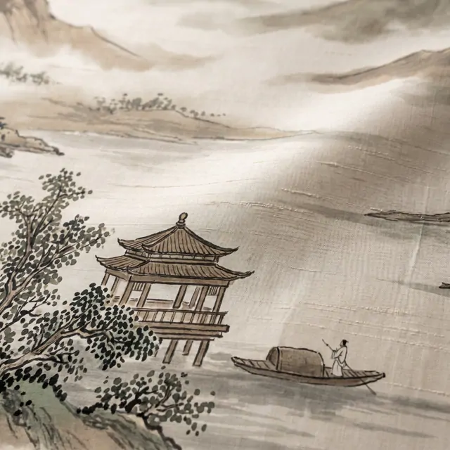 Ink-Wash Landscape Material Detail - Double Palace Silk 2