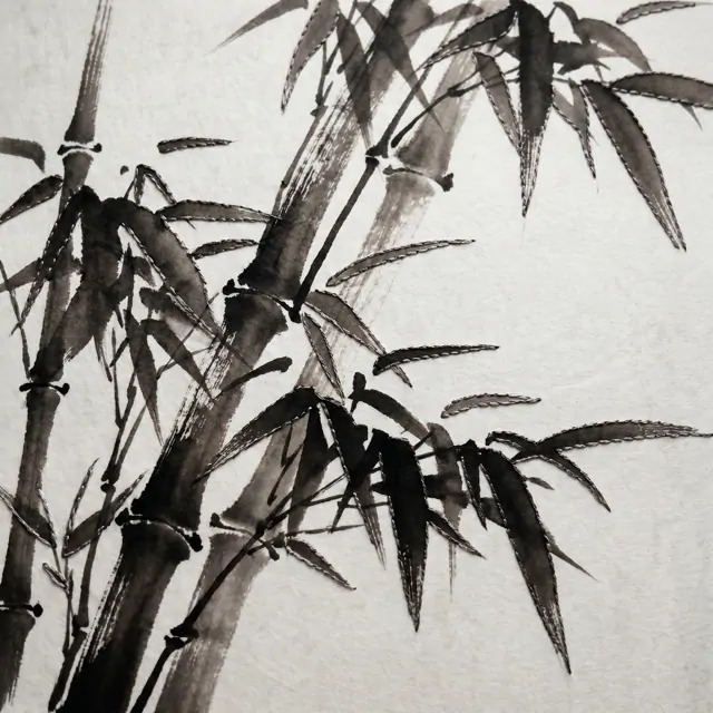 Minimalist Ink Wash Bamboo Neutral Zen - Material Detail 5 - Embroidery Close-up