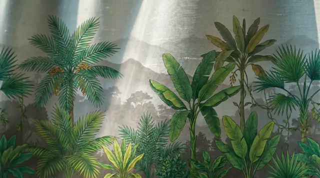 Tropical-Botanical-Mural-for-Luxury-Interior-Emerald-Lush Detail Fine-Gongbi-Dupioni-Print 01