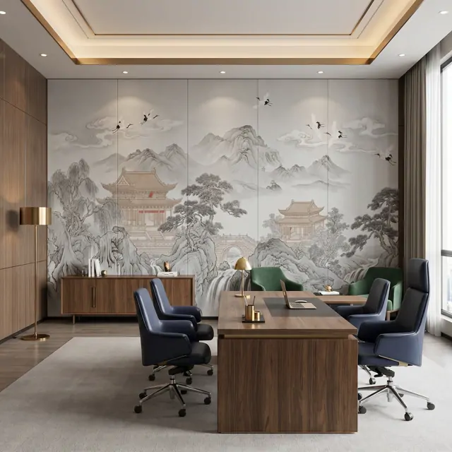 Oriental Ink Pavilion Chinese ink wash landscape - 行政办公室