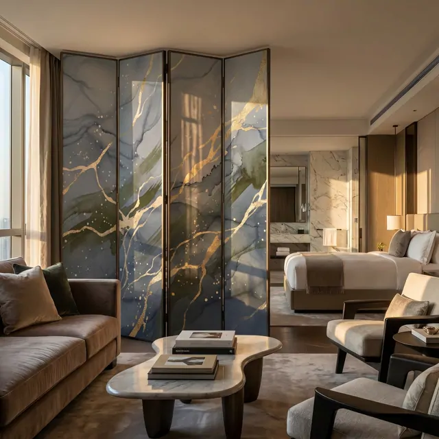 Abstract-Luxury-Marble Gold-Veins-Splash Folding-Screen 10