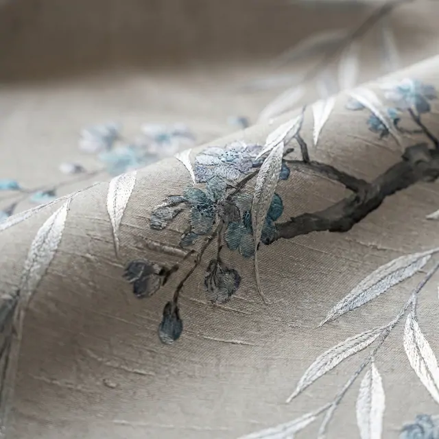 Ethereal Botanical Modern Commercial Space Soft Gray Blue Elegance - Ultra-fine Gongbi Double Palace Silk Printing Detail - 02