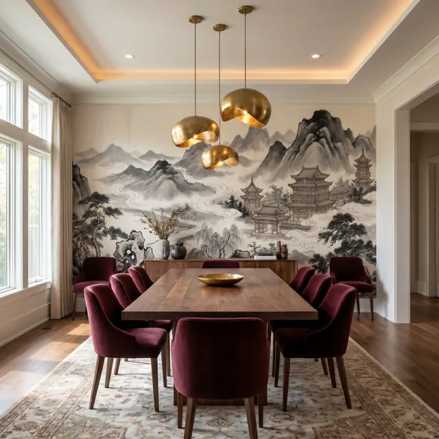 Ink-Wash Celestial-Pavilions for Mountain-Mist Monochrome-Classical Dining-Room-01