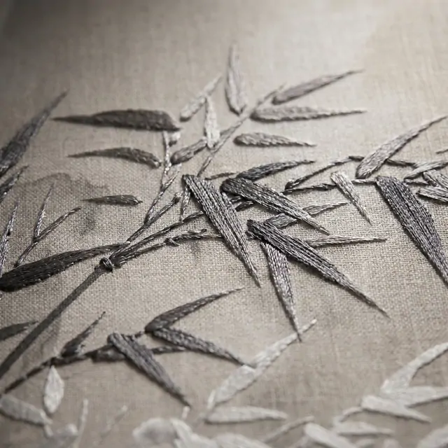 Ink-Wash Bamboo Forest Zen Minimalist Soft Gray - Print with Hand Embroidery Detail 1