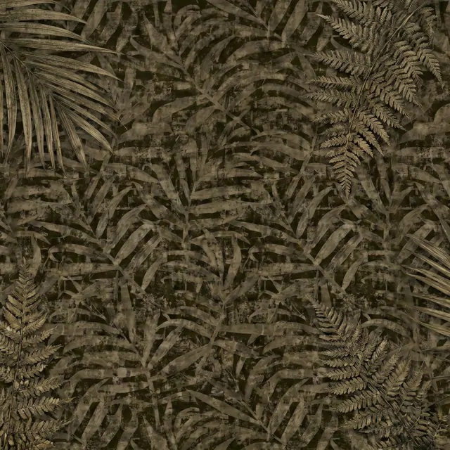 Vintage-Tropical-Palm-Foliage-for-Mural-Dark-Olive-Textured-平面印刷丝绸-正面
