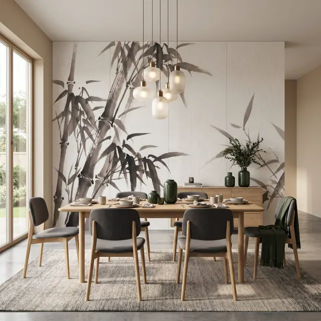 Minimalist Ink Wash Bamboo Neutral Zen - Nordic Minimalist Dining