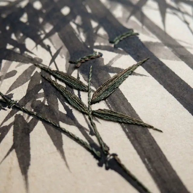Sumi-e Bamboo Detail 5 - 印花加手绣特写