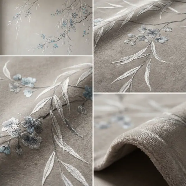 Ethereal Botanical Modern Commercial Space Soft Gray Blue Elegance - Ultra-fine Chenille Printing Detail - 01