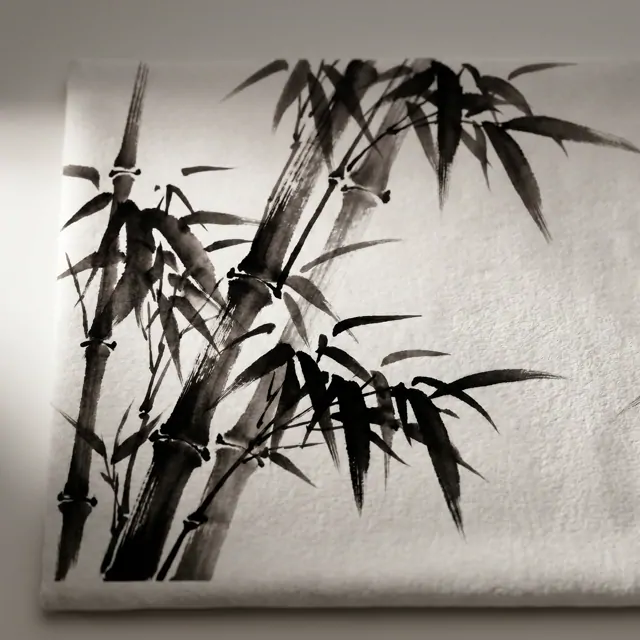 Minimalist Ink Wash Bamboo Neutral Zen - Material Detail 4 - Chenille Side Light