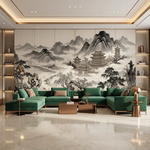Ink-Wash Celestial-Pavilions for Mountain-Mist Monochrome-Classical Living-Room-02