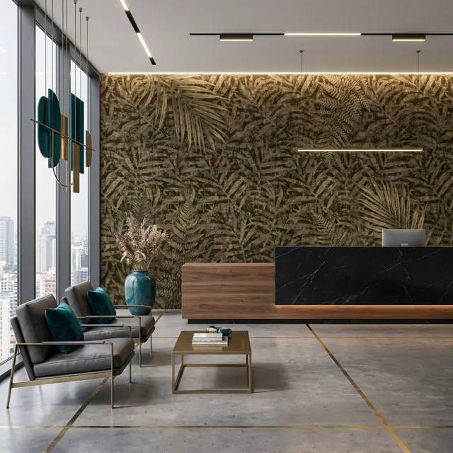 Vintage-Tropical-Palm-Foliage-for-Mural-Dark-Olive-Textured-Nordic-Minimalist-Dining-Room