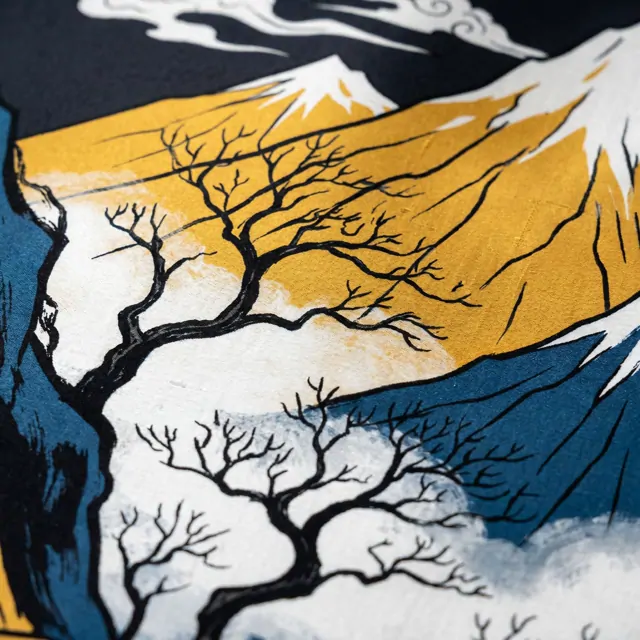 Oriental-Mountain-Mural Commercial-Space Gold-Blue-Contrast - Detail Gongbi Silk 2