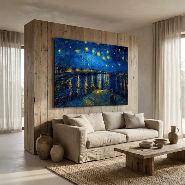Post-Impressionist Starry Night Riverside Living Room Wabi Sabi Hard Panel Partition