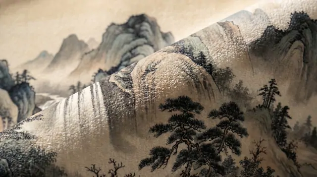 Oriental-Ink-Landscape Commercial-Interiors Warm-Earth-Tones - Chenille-Print-Detail-02