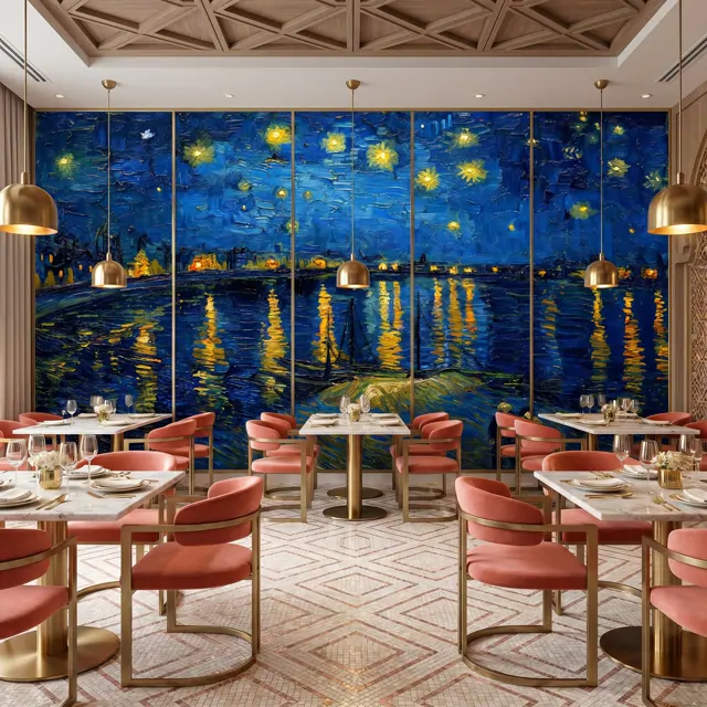 Post-Impressionist Starry Night Riverside Dining Room Middle Eastern Luxury Wall Mural