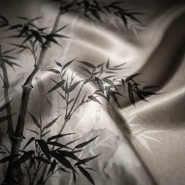 Ink-Wash Bamboo Forest Zen Minimalist Soft Gray - Silk Print Detail 1