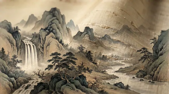 Oriental-Ink-Landscape Commercial-Interiors Warm-Earth-Tones - Double-Palace-Silk-Detail-01