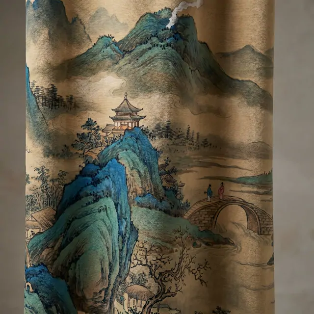 Cyan-Green Landscape for Commercial Space Traditional Chinese Aesthetic - Ultra-fine Chenille Detail 2
