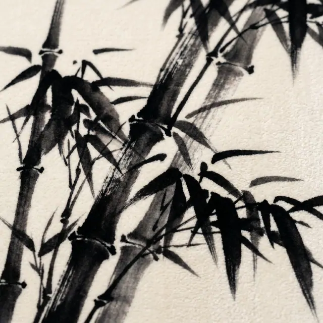 Minimalist Ink Wash Bamboo Neutral Zen - Material Detail 3 - Chenille Close-up