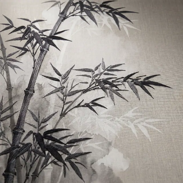 Ink-Wash Bamboo Forest Zen Minimalist Soft Gray - Print with Hand Embroidery Detail 2