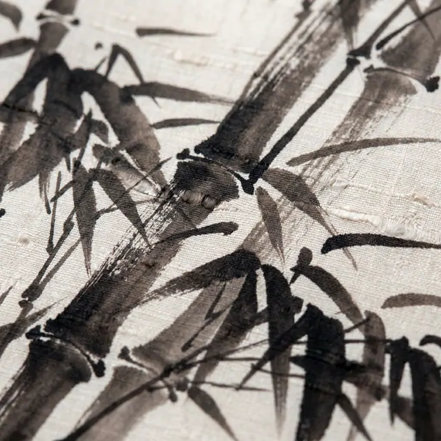Minimalist Ink Wash Bamboo Neutral Zen - Material Detail 8 - Double Palace Silk Close-up